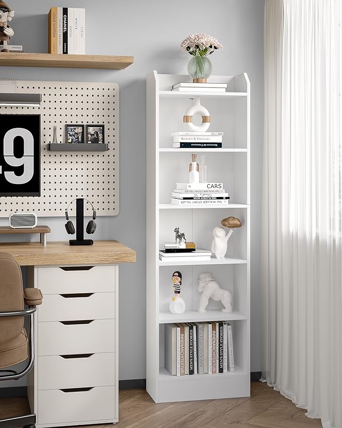 6-Tier Bookshelf, 66.7 Inches Floor Standing Bookcase, Display Storage Shelf, Corner Shelf, Home Decor Furniture for Home Office, Living Room, Bedroom, White 02903XBC