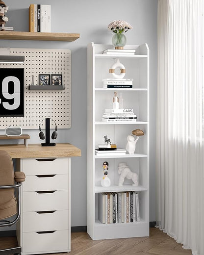 6-Tier Bookshelf, 66.7 Inches Floor Standing Bookcase, Display Storage Shelf, Corner Shelf, Home Decor Furniture for Home Office, Living Room, Bedroom, White 02903XBC