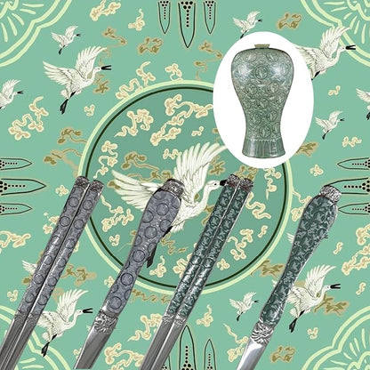 Chopsticks [Made in Korea][5 Sets] 430 Premium Stainless Steel Chopsticks, Mukbang Kitchen Utensil, Cutlery Silverware Stainless Tableware (Goryeo Celadon Blue)