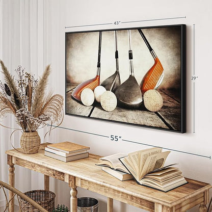 ElephantStock Golf Sets Wall Art - Horizontal Framed Canvas - 1-Piece Mancave Wall Decor - Photography Sports Canvas Print - Yellow and Brown Decor for Wall - 43" X 29"