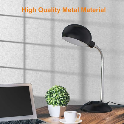 LEPOWER Metal Desk Lamp, Flexible Goose Neck Table Lamp, Eye-Caring Study Desk Lamp with E12 Lamp Base, Adjustable Desk Lamp for Living Room, Bedroom, Study Room and Home Office (Black)