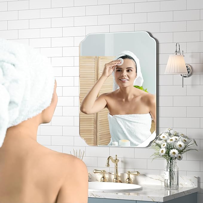 Bathroom Mirrors for Over Sink, Frameless Mirrors for Wall, 24x18 Inch Beveled Bathroom Mirror, Bathroom Vanity Mirror for Bedroom Living Room Entryway Home Decor