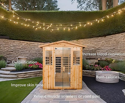 Outdoor Sauna 4 Person Infrared Saunas for Home,2050watt Canadian Hemlock Wooden Large Sauna Room with Blue-Tooth, 4 Chromo Therapy Lighting,2 LCD Control