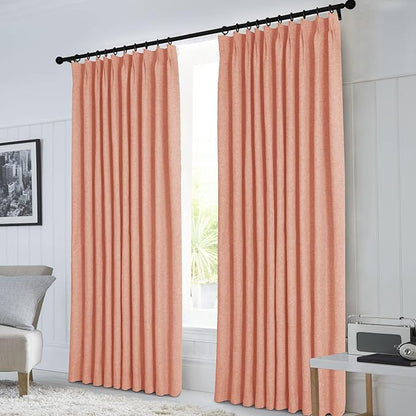 Macochico Pinch Pleated 100% Blackout Curtains Orange Linen Curtains for Bedroom Living Room Farmhouse Thermal Insulated Window Panels Pleated Curtains with Hooks and Tieback 52”Wx72”L 1 Panel