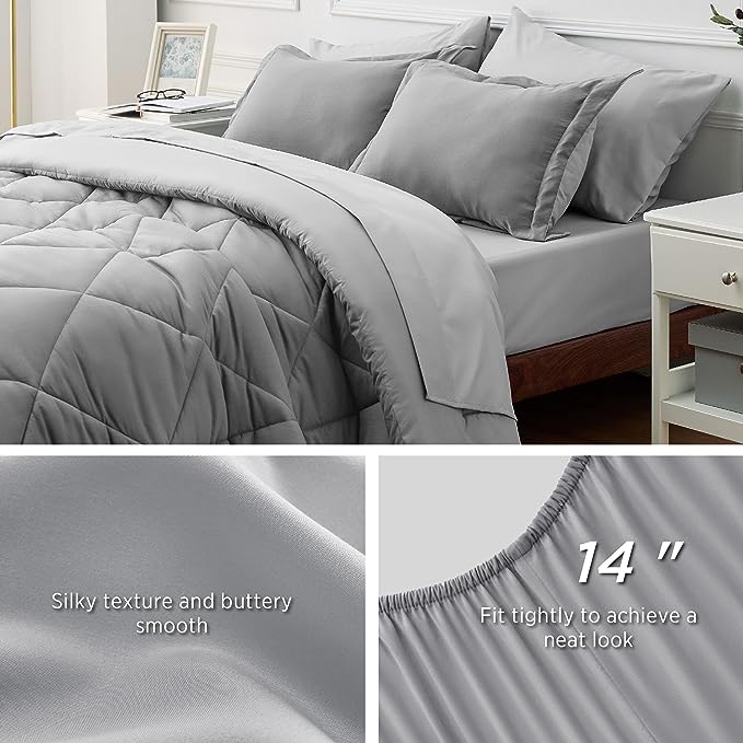Bedsure King Size Comforter Set - 7 Pieces Reversible King Bed in a Bag, King Bed Set with Comforters, Sheets, Pillowcases & Shams