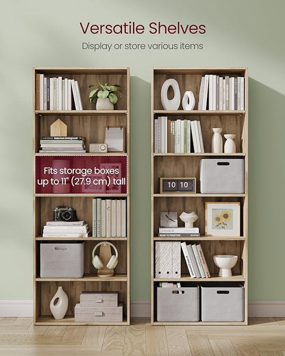 VASAGLE Bookshelf, 23.6 Inches Wide, 6-Tier Open Bookcase with Adjustable Storage Shelves, Floor Standing Unit, Camel Brown ULBC166T50