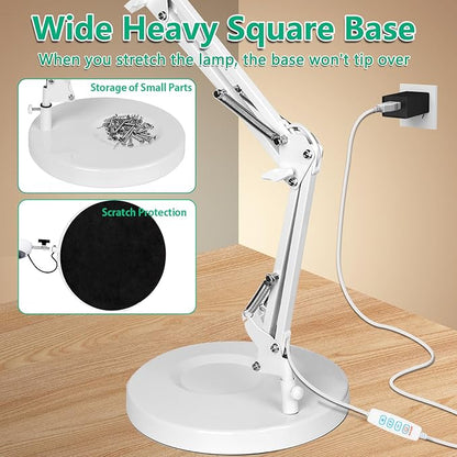 10X Magnifying Glass with Light Hand Free, HITTI 3 Color Stepless Dimmable Magnifying Lamp, 2-in-1 Lighted Deak Lamp & Clamp, Magnifier with Light and Stand for Crafts Reading Close Workbench Repair