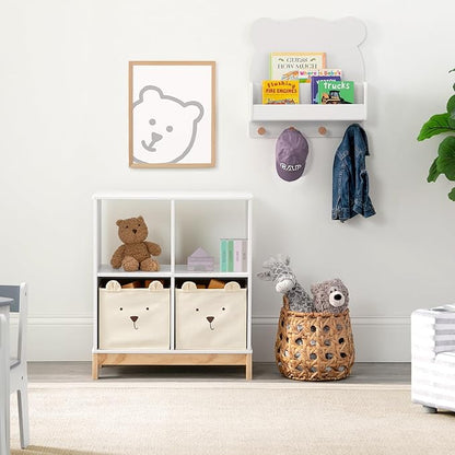 Delta Children babyGap Charlie 6-in-1 Convertible Crib + Brannan Bear Bookcase with Bins + Brannan Bear Wall Shelf with 4 Hooks, Bianca White (Bundle)