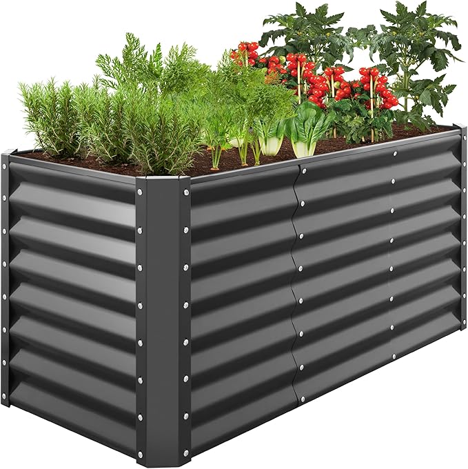 Best Choice Products 4x2x2ft Outdoor Metal Raised Garden Bed, Deep Root Box Planter for Vegetables, Flowers, Herbs, 119 Gallon Capacity, 100% Non Toxic Materials - Gray