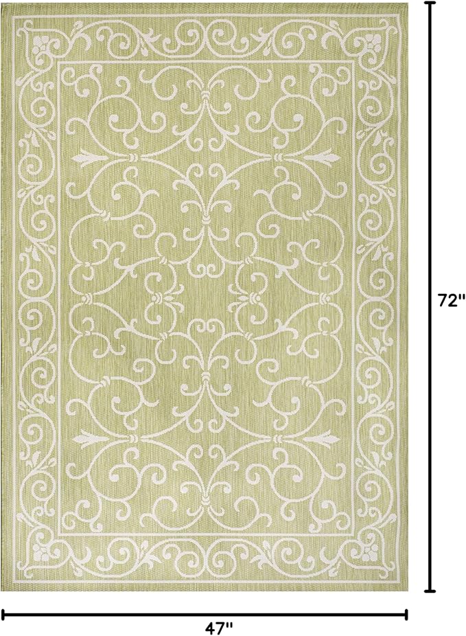 JONATHAN Y Vintage Filigree Indoor Outdoor Area Rug 4X6 Green/Cream, Charleston Textured Weave for Backyard, Patio, Porch, Easy-Cleaning, High Traffic, Pet-Friendly, Non-Shedding (SMB106H-4)