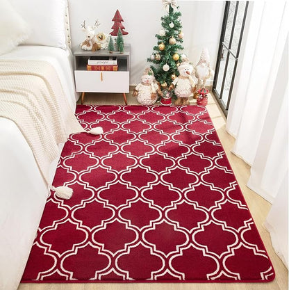 Chicrug Shag Geometric 6x9 Area Rug for Living Room, Large Modern Memory Foam Indoor Carpet, Fluffy Rug for Bedroom Bedside Room Decor for Family Girls Kids Nursery, Wine Red/White