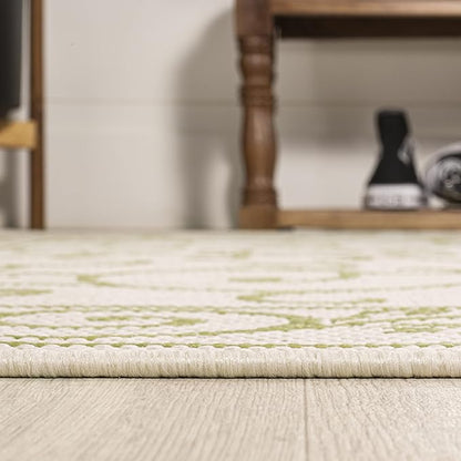 JONATHAN Y Vintage Filigree Indoor Outdoor Area Rug 9X12 Cream/Green, Charleston Textured Weave for Backyard, Patio, Porch, Easy-Cleaning, High Traffic, Pet-Friendly, Non-Shedding (SMB106I-9)