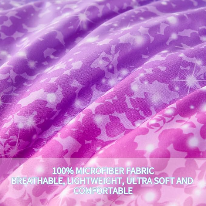 RYNGHIPY 6Pcs Sparkle Gradient Glitter Comforter Sets, Ombre Indigo Pink Gradient Bedding Set for Boys Girls, Rainbow Bed in A Bag Queen Size