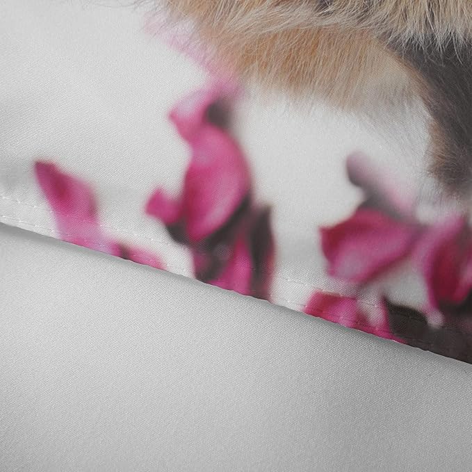 Cat Comforter Set Twin Size for Kids Pink Flowers Cats 3Pcs Bedding Set for boys and Girls (1Summer Comforter+ 2 Pillowcases) Lovely Animal Pets Duvet Set