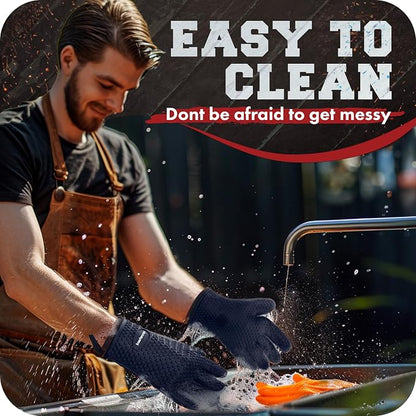 KITCHEN PERFECTION S Silicone Smoker BBQ Gloves - Heat Resistant Oven Mitts | Waterproof, 5-Finger Design For A Better Grip, for Pitmasters, Meat Smoking, Grilling, Cooking, Frying Turkey | Grill Gift