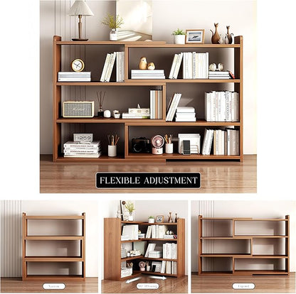 4-Tier Wooden Bookshelf, Expandable 25-47 inch Wide Bookcase, Modern Freestanding Bookcas for Small Space or Corner (Natural)