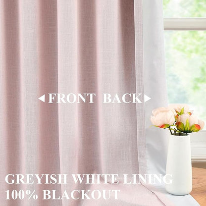 Vision Home Soft Pink Pinch Pleated Full Blackout Curtains Linen Blended Room Darkening Window Panels 95 inch for Living Room Bedroom Thermal Insulated Pinch Pleat Drapes with Hooks 60" Wx95 Lx1