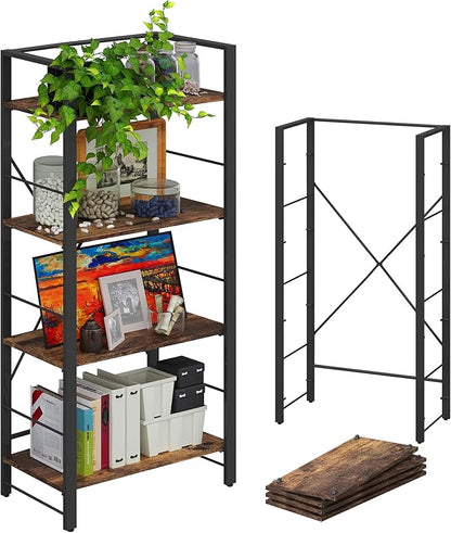 4NM Bookshelf 4 Tier Industrial Bookcase Home Office Adjustable Bookshelves Storage Shelves Organizer Vintage Book Shelf Display Rack for Living Room, Bedroom,Home - Rustic Brown