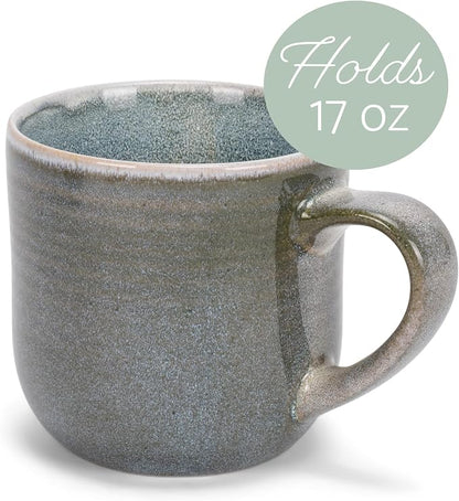 Elanze Designs Glossy Reactive Glaze Large 17 Fluid Ounce Everyday Kitchen Food Grade Ceramic Stoneware Coffee Mug Cup with Comfort Curved Handles, Set of 4, Ocean Teal Blue