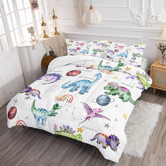 CVHOUSE Dinosaur Bedding Set,Dinosaur Comforter,Dinosaur Comforter Set Queen,Microfiber Quilt Set with 1 Comforter and 2 Pillow Cases- 3 Piece