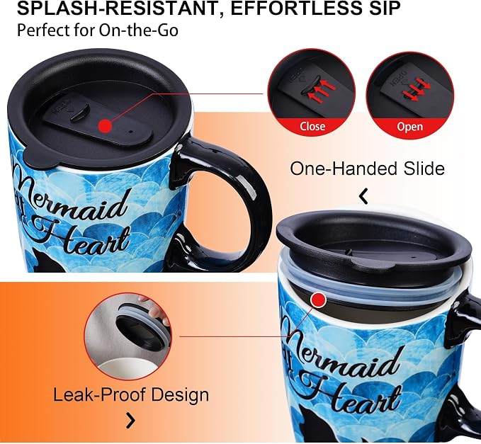 Topadorn 17oz Ceramic Travel Mug with Lid and Handle, Porcelain Coffee Cup with Gift Box, Microwave & Dishwasher Safe, Leak-Proof, for Latte, Tea, Cocoa, Milk, Home & Office