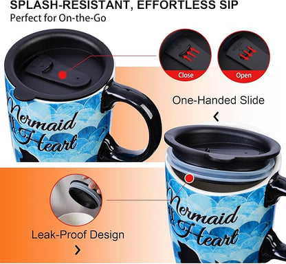 Topadorn 17oz Ceramic Travel Mug with Lid and Handle, Porcelain Coffee Cup with Gift Box, Microwave & Dishwasher Safe, Leak-Proof, for Latte, Tea, Cocoa, Milk, Home & Office