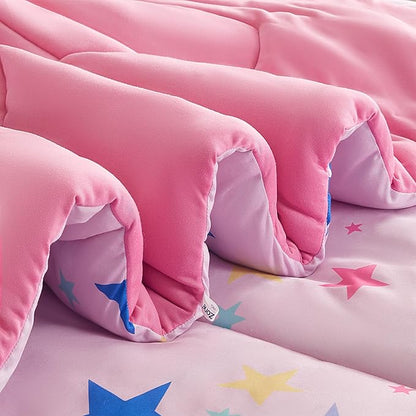 SLEEP ZONE Kids Comforter Set, Jersey Knit 3 Pieces Bedding Set for Girls, Soft, Breathable, Washable, Easy Care (Colorful Stars, Full/Queen)