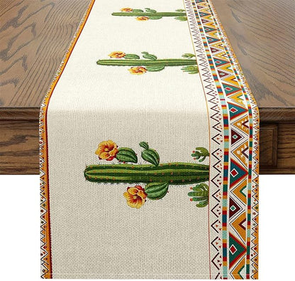 jejeloiu Green Cactus Table Runner,13" x 120" Boho Western Dresser Scarfs Aztec Decor Dresser Runners Southwestern Table Decor for Kitchen