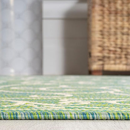 JONATHAN Y Vintage Filigree Indoor Outdoor Runner Rug 2X10 Green/Ivory, Charleston Textured Weave for Backyard, Patio, Porch, Easy-Cleaning, High Traffic, Pet-Friendly, Non-Shedding (SMB106K-210)
