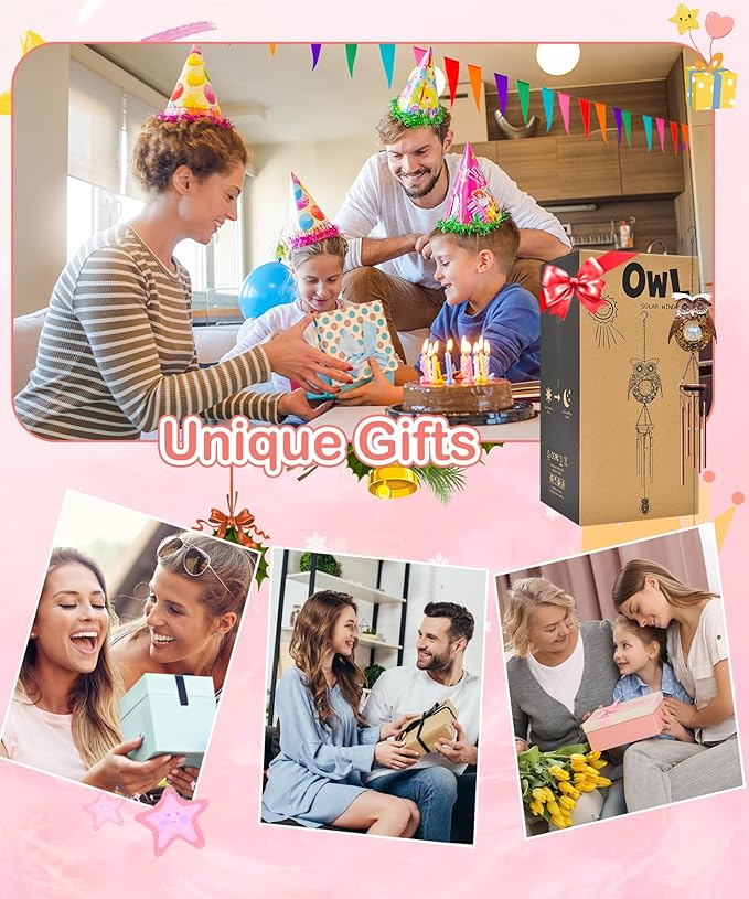Wind Chimes Outdoor Indoor Decor: Birthday Gifts for Mom Grandma - Outside Lights for Garden Yard Patio Porch(Owl)