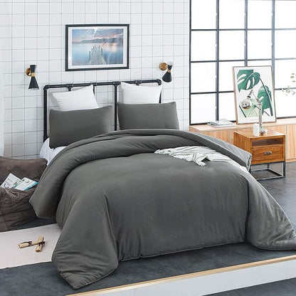 Deep Grey Comforter Set King Dark Gray Beddig Set Women Solid Gray Color Bedding Set 3 Pieces with 2 Pollowcases Lightweight Durable Gray Blanket Sets Breathable Gray Bed Comforter Set King
