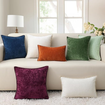 decorUhome Chenille Soft Throw Pillow Covers 26x26 Set of 2, Farmhouse Velvet Neutral Decorative Euro Pillow Covers with Stitched Edge for Couch Sofa Bed Home Decor, Poseidon