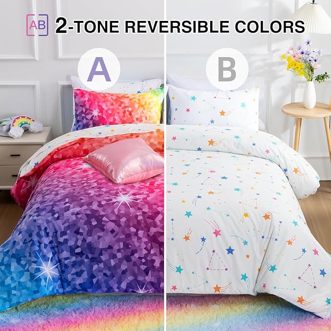 A Nice Night 6Pcs Gradient Abstract Art Grid Mosaic Geometric Bedding Set for Girls, Colorful Rainbow Galaxy Comforter Set, Ultra Soft Bedding Sets (PinkYellow,Twin 6Pcs)