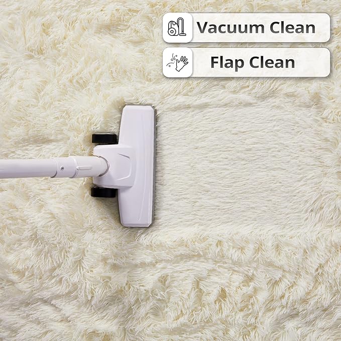 YOBATH Fluffy Shag Area Rug, Rugs for Bedroom 4x6 Feet, Plush Shaggy Rug for Living Room, Indoor Modern Bedside Rug for Kids Girls Boys Room, Shag Carpet for Dorm Nursery Room, Cream White