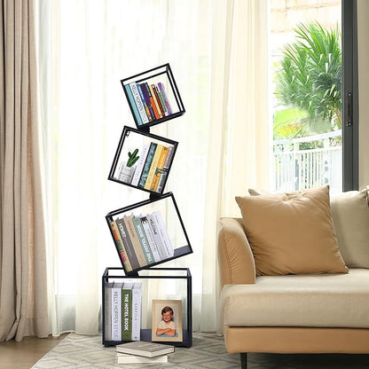 Bookshelf, 4-Tier Bookcase Black, 49'' Tall Black Bookshelf, Industrial Bookshelf, Modern Book Shelf, Storage Shelves for CDs/Books/Home Decor, Display Shelf for Living Room, Office