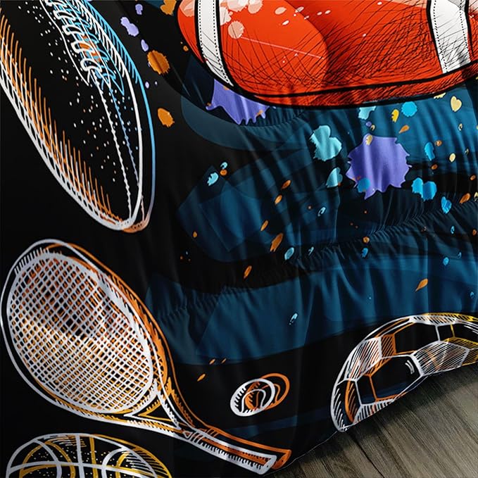 Axolotl Ball Game Bedding Set Queen,Basketball Comforter Set Sports Bedding,Volleyball Comforter Set Soccer Bedding,Football Comforter Colorful Grunge Style for Kids Boys Teens,1 Quilt 2 Pillowcases