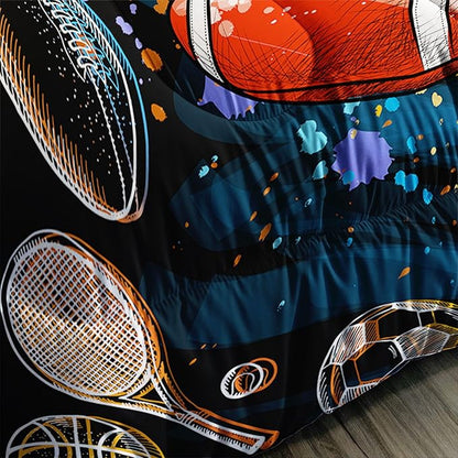 Axolotl Ball Game Bedding Set Full,Basketball Comforter Set Sports Bedding,Volleyball Comforter Set Soccer Bedding,Football Comforter Colorful Grunge Style for Kids Boys Teens,1 Quilt 2 Pillowcases