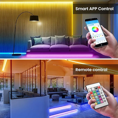 TJOY 200ft Bluetooth LED Strip Lights, Long Strip Lighting Music Sync, RGB Color Changing LED Lights for Bedroom with Remote,Smart Phone APP Control, Ceiling Living Room Decor (APP+Remote+Mic/2 Roll)