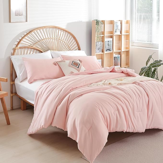 Blush Pink Comforter California King Comforter Set - 3PCS Pink Oversized Boho Beddsing Set Soft Fluffy Microfiber Comforter for All Season (1 Comforter, 2 Pillowcases)