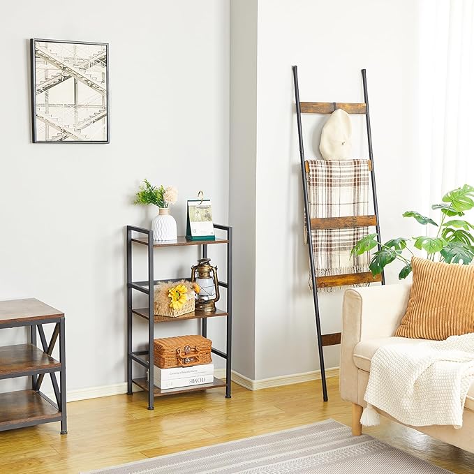 ELYKEN Small Bookshelf, 3-Tier Bookcase with Metal Frame, Vintage Display Book Shelf, Freestanding Open Organizer Shelves for Office Study Living Room, Bedroom, Rustic Brown