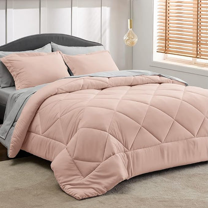 Bedsure Blush Pink King Size Comforter Set - 7 Pieces Reversible King Bed in a Bag King Bed Set with Comforters, Sheets, Pillowcases & Shams, King Bedding Sets