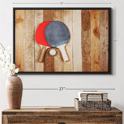 ElephantStock Ping Pong Wall Art - Horizontal Framed Canvas - 1-Piece Living Room Wall Decor - Photography Canvas Print - Brown and Red Decor for Wall - 25" X 17"
