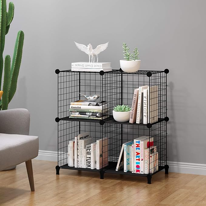 HOMIDEC Wire Cube Storage, Storage Shelves 4 Cube Bookshelf Bookcase Closet Organizer and Storage, Wire Storage Shelves Multi-Use DIY Storage Cube Shelf for Books, Toys, Clothes, Tools