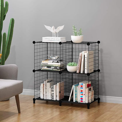 HOMIDEC Wire Cube Storage, Storage Shelves 4 Cube Bookshelf Bookcase Closet Organizer and Storage, Wire Storage Shelves Multi-Use DIY Storage Cube Shelf for Books, Toys, Clothes, Tools