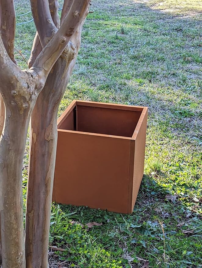 Corten Steel Planter Box Metal Planters Square Outdoor Steel Planter Cube Rustic Flower Pot 16 Inch Integral Durable Antique for Commercial Residential Garden Patio Deck and Backyard