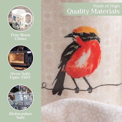 Maison d' Hermine Coffee Mug with Handles Tea Cups (15 Ounce, Pack of 1) | Fine Bone China Coffee Mugs for Hot Beverages Cappuccino Latte Home Restaurant Spring Summer -Birdies on Wire - Nuthatch