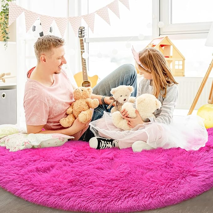 Round Area Rugs for Bedroom (4x4 Feet, Hot Pink)