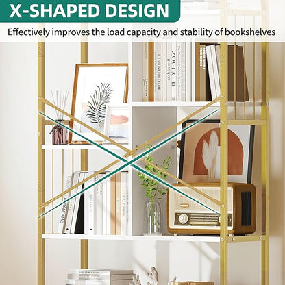 YITAHOME Gold Arched Bookshelf and Bookcase, 5 Tier Standing Book Shelf, Storage Display Rack Shelves for Bedroom Living Room Office,White&Gold