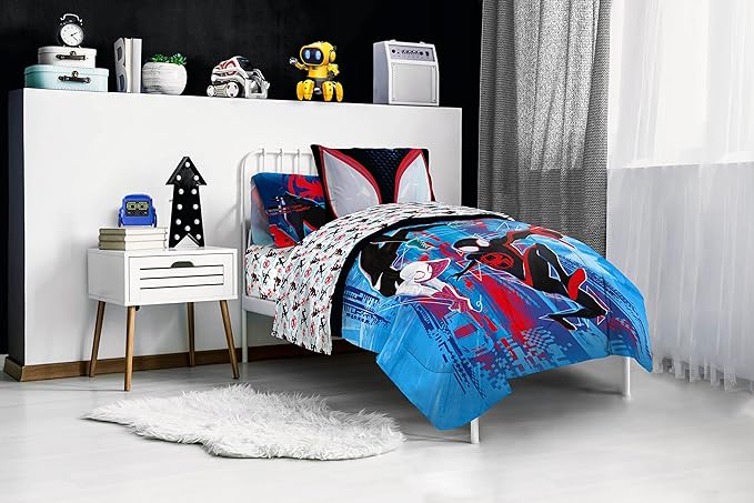 Marvel Spiderman Across The Spider-Verse Glitch 7 Piece Full Size Bed Set - includes Comforter & Sheet Set Bedding - Super Soft Fade Resistant Microfiber (Official Product)