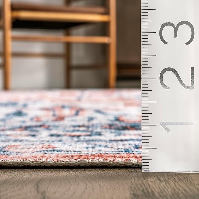 nuLOOM Rina Faded Persian Machine Washable Ultra Thin Area Rug, 5' x 8', Rust